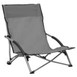 vidaXL Chaises de plage pliables lot de 2 Gris Tissu