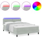 Lit box spring vidaXL avec matelas et lumière LED Gris clair 160x200 cm Velours