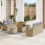 Ensemble de Sofa de Jardin 8 Pièces avec Coussins Beige Rattan Poly Acacia