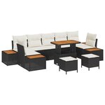 Ensemble de Canapé de jardin 10 pièces avec coussins Noir Poly Rotin Acacia