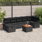 vidaXL Ensemble de 8 canapés de jardin avec coussins noirs en poly rotin