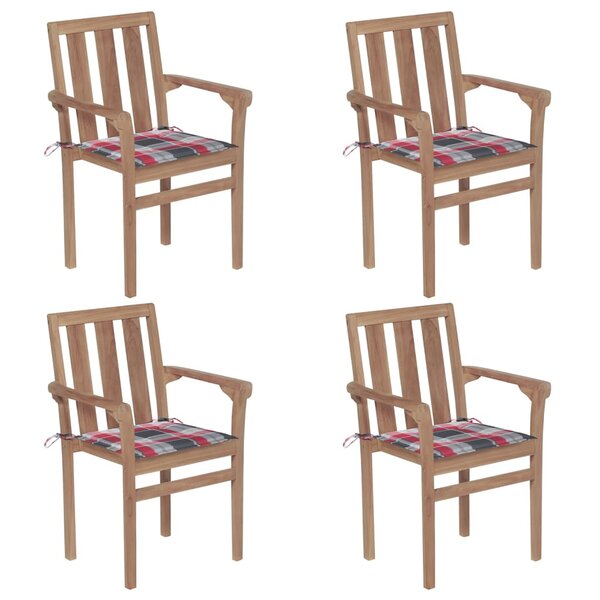 vidaXL Chaises de jardin empilables avec coussins 4 Pièces Teck solide