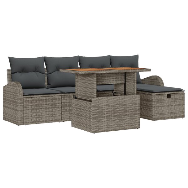 vidaXL Ensemble de Canapés de Jardin 6 Pièces avec Coussins Gris en Rattan Synthétique