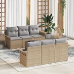 Ensemble de Canapé de Jardin 7 Pièces avec Coussins Beiges en Rattan Synthétique