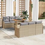 vidaXL Ensemble de Canapé de Jardin de 7 Pièces avec Coussins Beige Rattan Poly