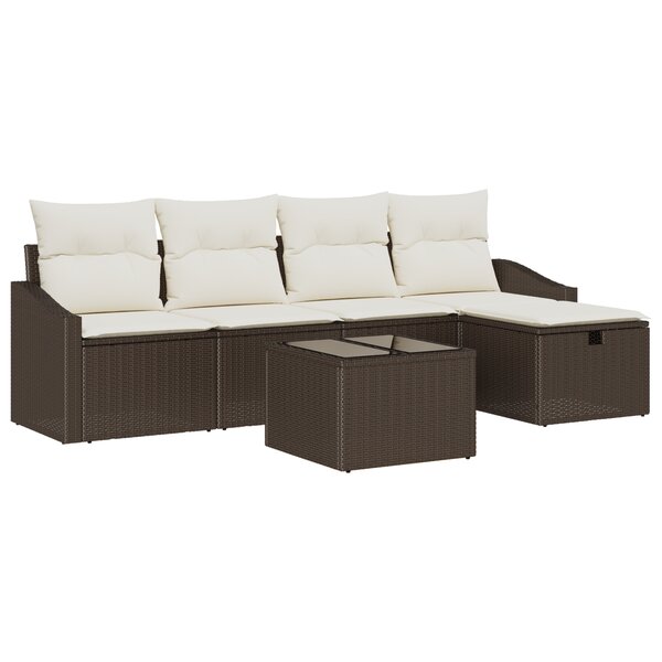 vidaXL Ensemble de canapé de jardin 6 pièces avec coussins marron en poly rattan