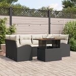 vidaXL Ensemble de salle à manger de jardin 7 pièces avec coussins noirs en poly rotin