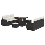 Ensemble de 9 Canapés de Jardin avec Coussins Noir Rattan Poly Acacia