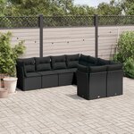 vidaXL Salon de jardin 8 Pièces avec coussins noir résine tressée