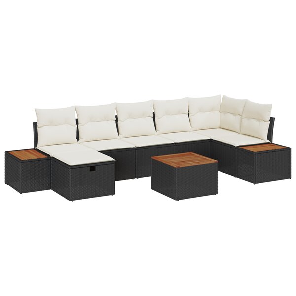 Ensemble de Canapés de Jardin de 8 Pièces avec Coussins Noir Poly Rattan