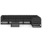 Salon de jardin meuble d'extérieur ensemble de mobilier 8 pièces avec coussins noir bois de pin massif 02_0017646