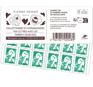 Carnet 12 timbres Marianne de l'avenir - Lettre Verte - Couverture Pierre Hermé Paris