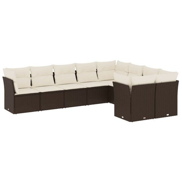 vidaXL Salon de jardin avec coussins 9 Pièces marron résine tressée