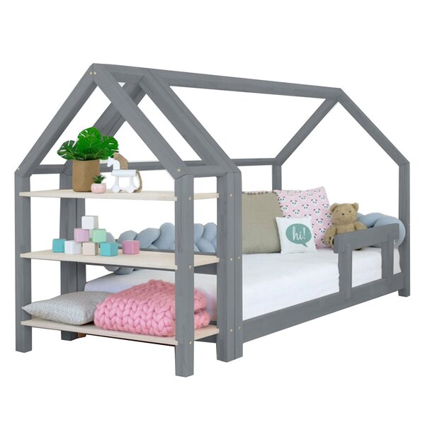 Lit cabane avec étagère 90 x 180 gris et naturel
