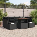 vidaXL Ensemble de canapé de jardin de 7 pièces avec coussins noir en rattan poly