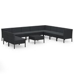 Salon de jardin meuble d'extérieur ensemble de mobilier 11 pièces avec coussins résine tressée noir 02_0015454