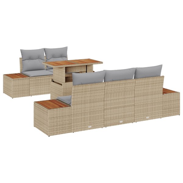 Ensemble de 6 pièces de canapés de jardin avec coussins beige poly rattan