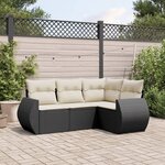 vidaXL Salon de jardin 4 Pièces avec coussins noir résine tressée