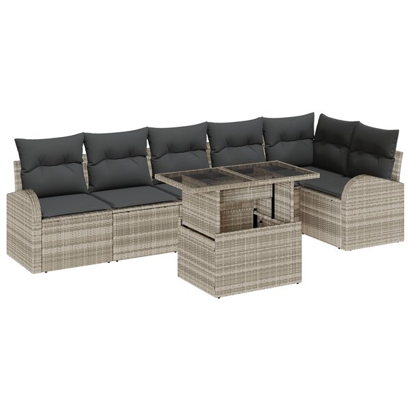 vidaXL Ensemble de canapé de jardin en 7 pièces avec coussins gris clair en rotin poly