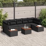 Ensemble de Canapé de Jardin 8 Pièces avec Coussins Noir Poly Rattan Acacia