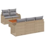 Ensemble de 6 canapés jardin avec coussins beige rattan poly acacia