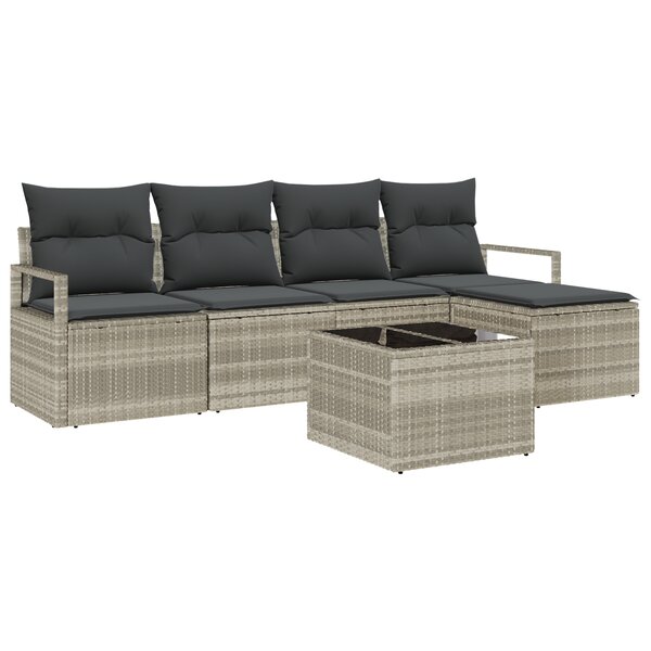 Ensemble de canapé de jardin vidaXL 6 pièces avec coussins gris poly rattan