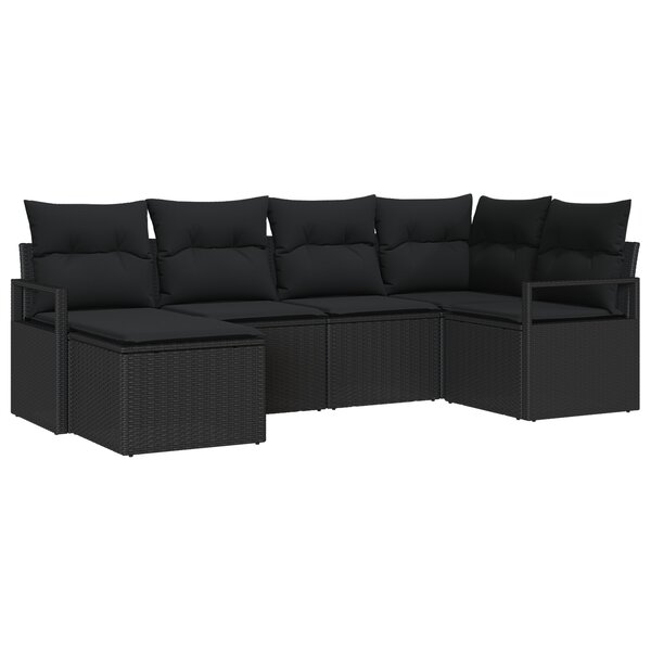 vidaXL Ensemble de canapé de jardin de 6 pièces avec coussins en poly rattan noir