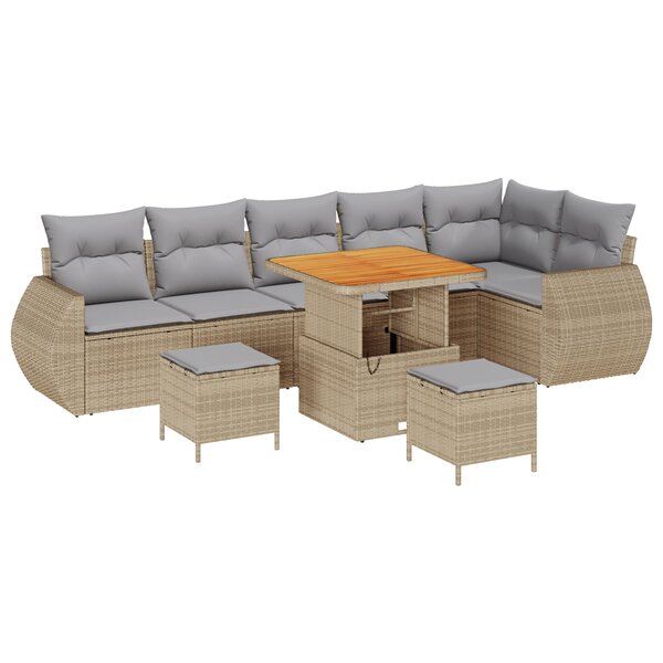 Ensemble de canapé de jardin 9 pièces avec coussins Beige Poly Rotin Acacia