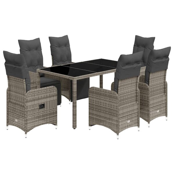 vidaXL Ensemble de bistro de jardin 7 Pièces coussins gris poly rotin