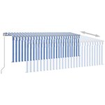 vidaXL Auvent manuel rétractable avec store et LED 4 5x3 m Bleu blanc