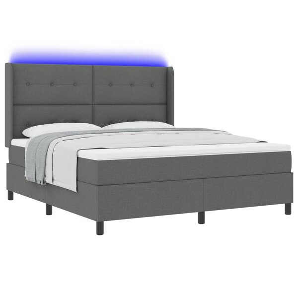 vidaXL Lit Box Spring avec Matelas et LED Gris Foncé 180x200 cm Tissu