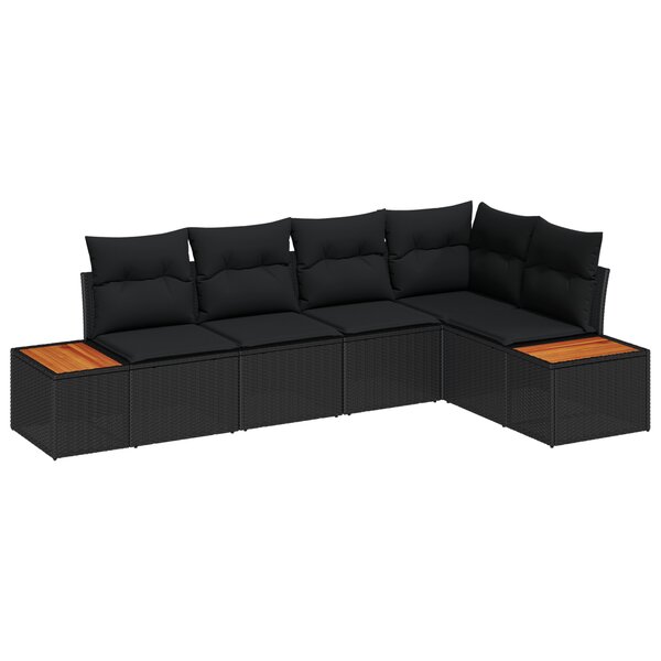 vidaXL Ensemble de canapés de jardin 5 pièces avec coussins noir poly rattan acacia
