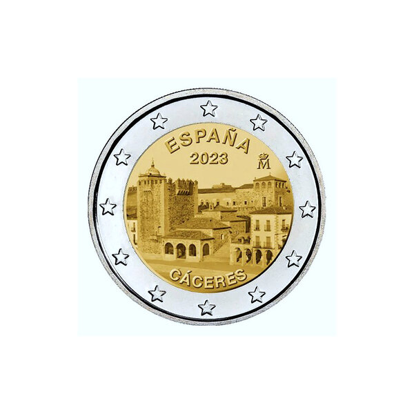 Monnaie 2 euros commémorative espagne 2023 - vieille ville de caceres