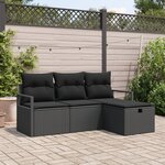 vidaXL Ensemble de Canapés de Jardin 4 Pièces avec Coussins en Rotin Noir