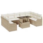 Ensemble de canapés de jardin vidaXL 10 pièces avec coussins Beige Rattan Poly