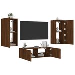 vidaXL Meuble TV muraux 3 Pièces avec lumières LED chêne marron