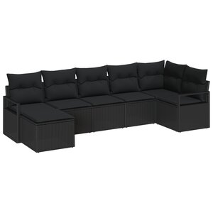 Set de canapés de jardin vidaXL 7 pièces avec coussins Noir Poly Rattan