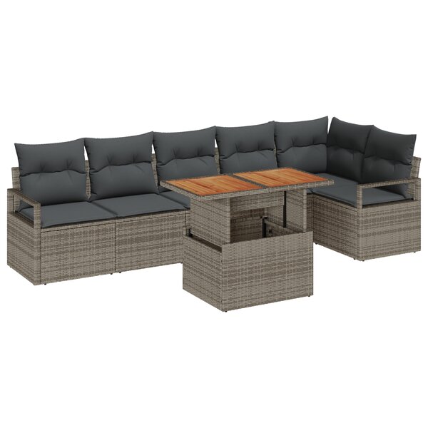 Canapé de jardin 7 pièces avec coussins gris en poly rattan
