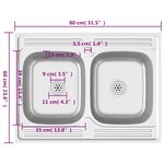 vidaXL Évier de cuisine à double lavabo argenté 800x600x155 mm inox