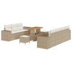 Ensemble de canapés de jardin vidaXL 10 pièces avec coussins Beige Poly Rotin Acacia