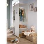 Meuble de rangement enfant - En bois blanc et chant bois - Avec étageres et penderie
