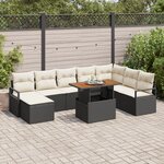 Ensemble de canapé 9 pièces avec coussins en poly rattan noir acacia