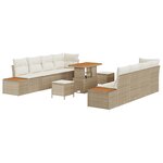 Ensemble de canapé de jardin vidaXL 11 pièces avec coussins Beige Poly Rotin Acacia