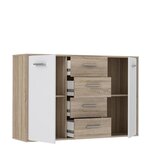 Buffet bas - Blanc et chene sonoma - Classique - 2 portes 4 tiroirs - PILVI - L 122,6 x P 34,2 H 88,1 cm
