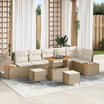 Ensemble de canapés 9 pièces avec coussins beige poly rattan acacia