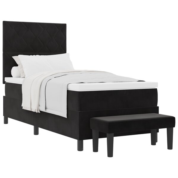 vidaXL Lit avec sommier à ressorts et matelas & banc noir 90x190 cm en velours
