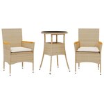 vidaXL Ensemble à manger de jardin et coussins 3 Pièces beige rotin verre