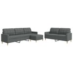 vidaXL Ensemble de canapés 3 Pièces avec repose-pied gris foncé tissu