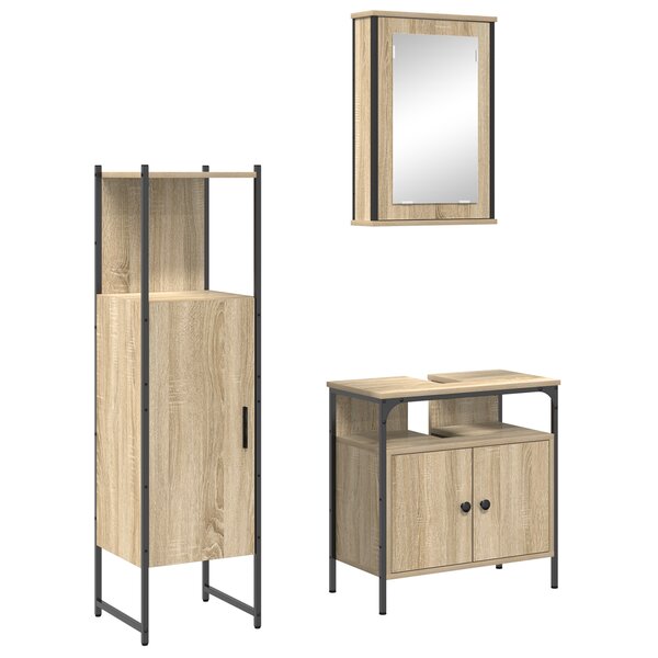 vidaXL Ensemble meuble salle de bain 3 pièces en chêne Sonoma en bois d'ingénierie