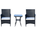 Ensemble salon de jardin 2 places : 2 fauteuils et table basse plateau verre trempé résine tressée 4 fils imitation rotin avec coussins noir